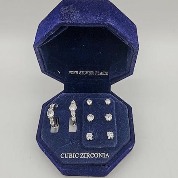 Rh Macy Cubic Zirconia Statement Hoops and Stud Earrings Set - Picture 1 of 1